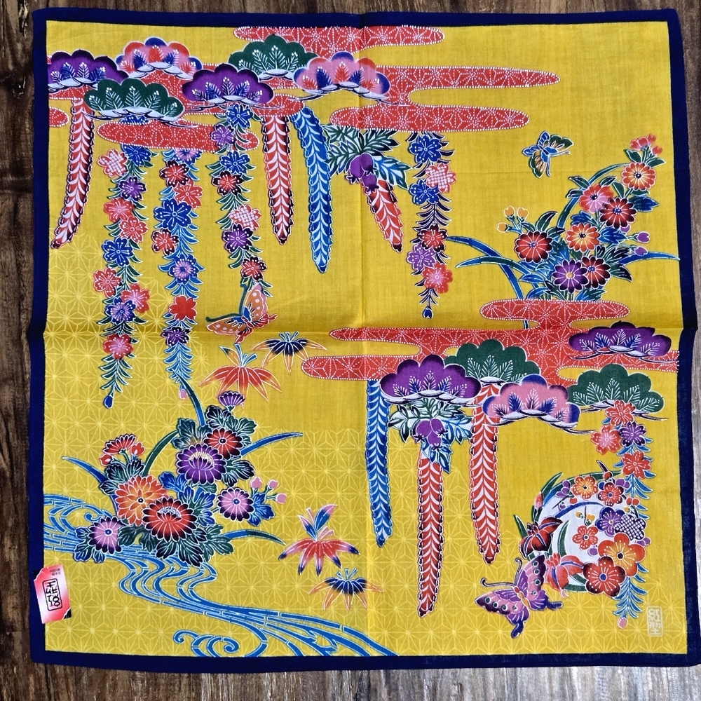 Traditional Okinawan Bingata Japanese Hankachi Vibrant Floral Cotton Furoshiki